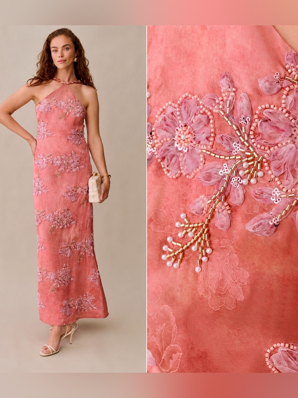 NWT o.p.t Kayda 3D Floral Appliqués Embellished Beaded Few Moda Dress 10, 6